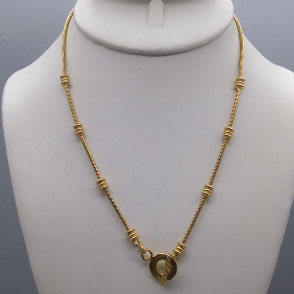 Jewelry - Vintage Minimalist Station Necklace, Gold Tone Snake Chain with Toggle Clasp
